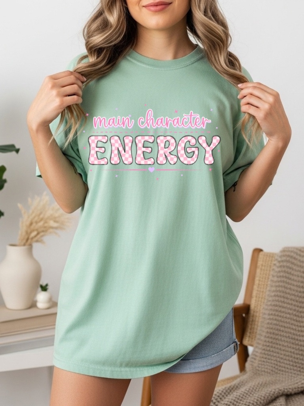 Comfort Colors Mint Green "Main Character Energy" Short Sleeve Tee